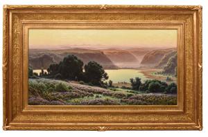 DIPINTI ANTICHI PAESAGGI, LAC DE CHAMBLY, DIDIER POUGET, OLIO SU TELA, PRIMI DEL NOVECENTO. (QP706)